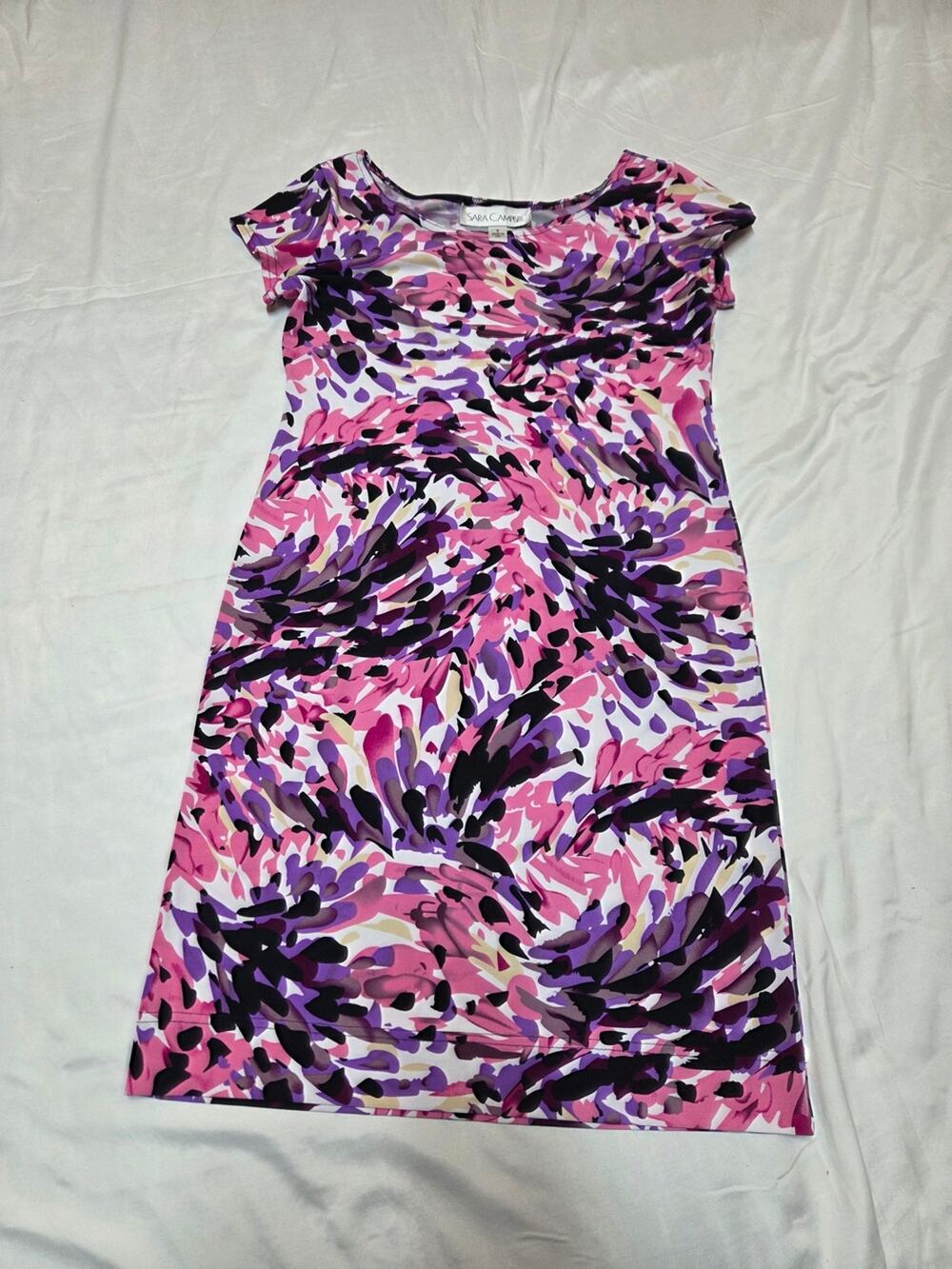 Sara Campbell Pink & Purple Abstract Midi Dressn